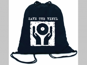 Save The Vinyl ľahké sťahovacie vrecko ( batôžtek / vak ) s čiernou šnúrkou, 100% bavlna 100 g/m2, rozmery cca. 37 x 41 cm